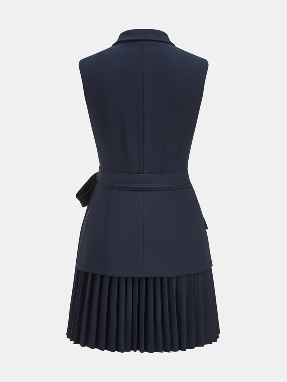 Commense Belted Navy Pleated Blazer Dress - Picture 3 of 8